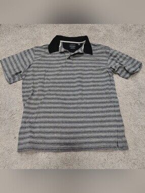 Greg Norman Collection Polo Shirt Mercerized Cotton Large black white stripes